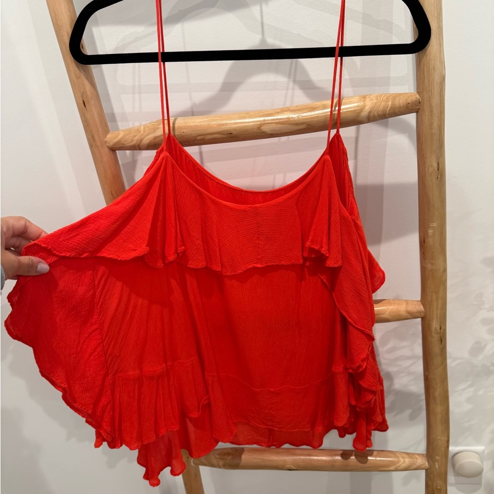 Free People Red Ruffled Flowy Women's Top